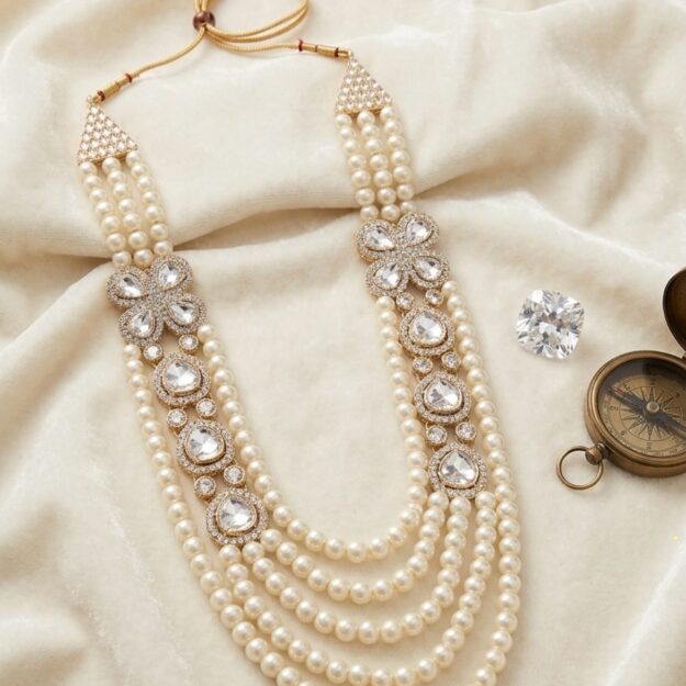 2. Imperial Floral Kundan & Multi-Layered Pearl Haar
