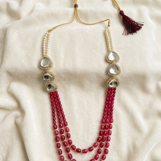 Royal Crimson Beaded & Polki Groom’s Sherwani Mala